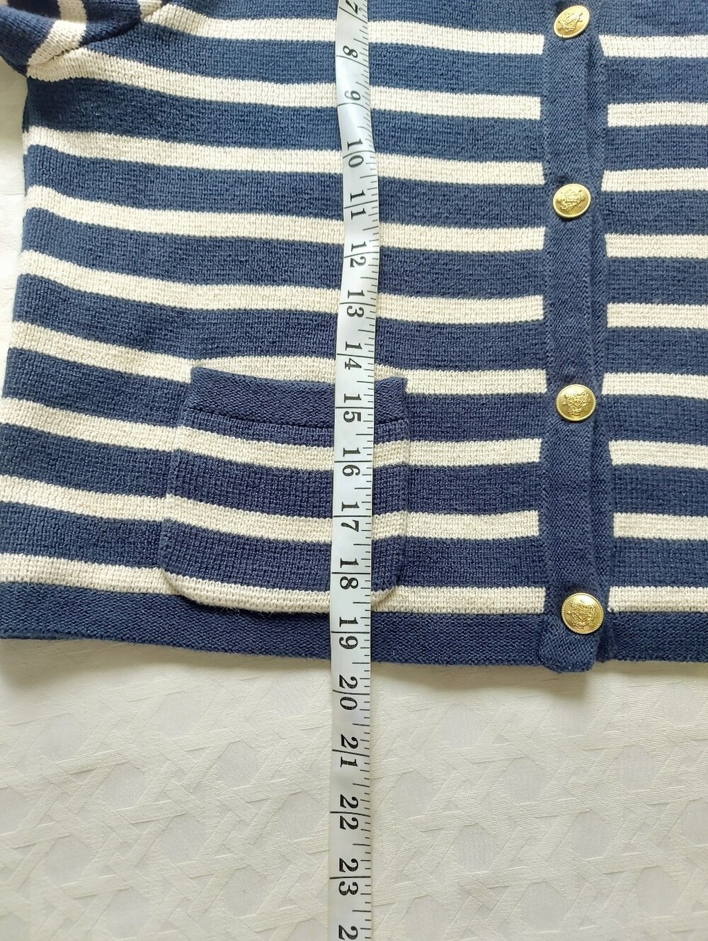 Jcrew Cotton Stripe Emillie Button Cardigan Large Patch Pockets Chic Preppy Knit - Picture 5 of 7